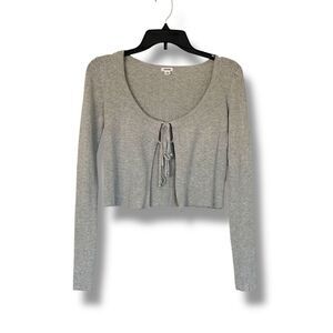 Garage Women’s Pointelle Flyaway Cardigan Cropped Gray Small bohemian